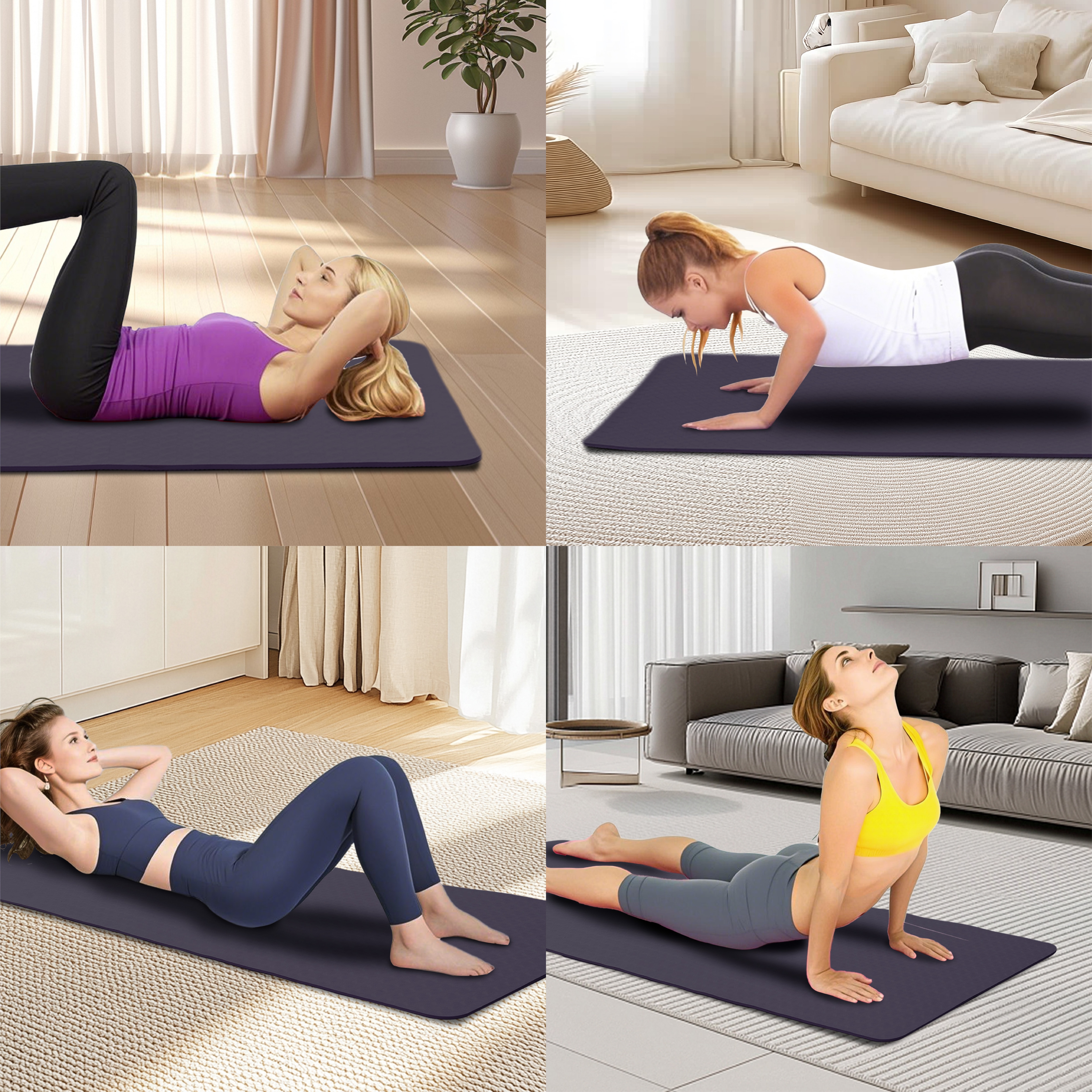 Yoga Mat, Exercise Yoga Mat With Non-Slip Design, Professional TPE Exericise Mat, 72" X 24" Multi-Purpose Workout Mat For Women, Pilates Fitness And Floor Exercises_voghion.com
